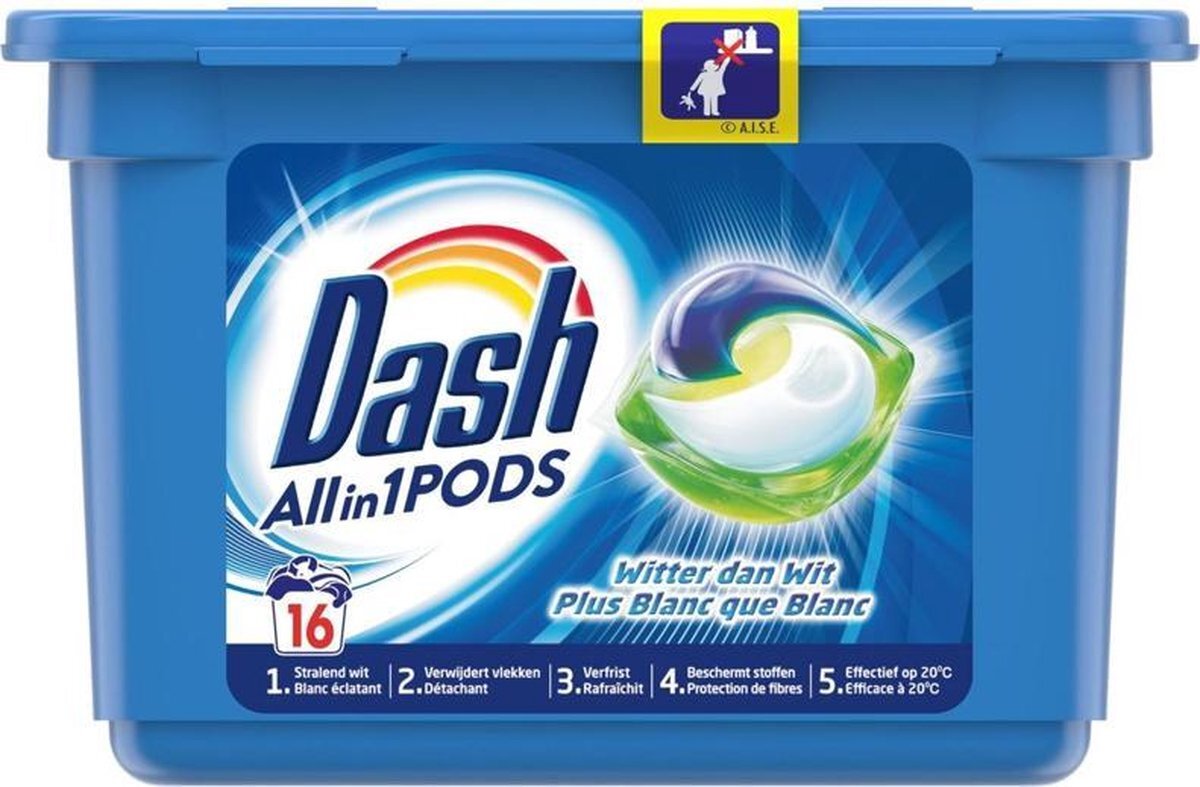 Dash Wasmiddel All in 1 pods Witter dan wit - 16 pods