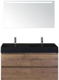 BES LED Maxx XL Badmeubelset 120 cm - Tabacco - Wastafel Kube Dubbel Zwart 2 Kraangaten met LED Spiegel