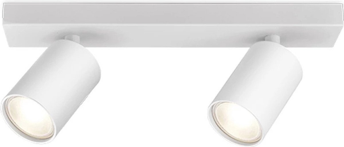 Qualu LED Plafondspot - Kingtron Betin - GU10 Fitting - 2-lichts - Rond - Mat Wit - Kantelbaar - Aluminium