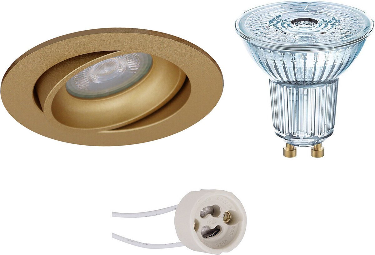 Qualu LED Spot Set - OSRAM Parathom PAR16 927 36D - Proma Delton Pro - GU10 Fitting - Dimbaar - Inbouw Rond - Mat Goud - 5.5W - Warm Wit 2700K - Kantelbaar - Ø82mm