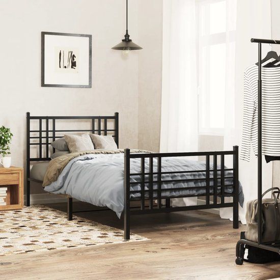 vidaXL Bedframe met hoofd- en voeteneinde metaal zwart 90x190 cm