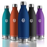 Grsta Thermosfles, 1 liter, BPA-vrij, sportfles, lekvrij, voor koude of warme dranken, metalen fles voor sport, fitness, wandelen, yoga, donkerblauw
