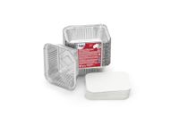 Cuki Professional Rechthoekige aluminium schalen met deksels, 1 portie, 14,5 x 12 x 4 cm, 1 verpakking van 50 stuks, wegwerp voor oven, magnetron, koelkast, koken, opslag