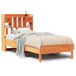 VidaXL Lit en bois massif avec étagère, sans matelas, de couleur marron cire, 135x190 cm