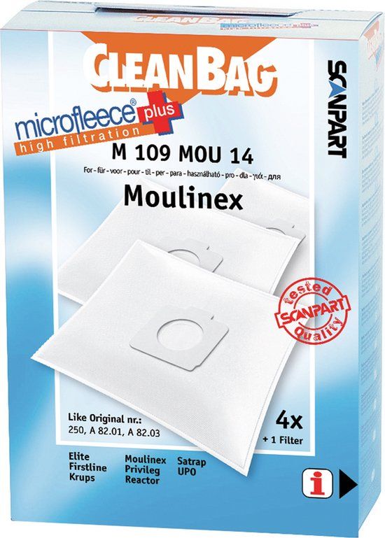 Cleanbag M 109 MOU 14 Stofzuigerzakken - 4 stuks - Geschikt voor Moulinex Compact - Inclusief 1 filter - Alternatief