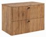 3xE living Meuble de salle de bain suspendu sous lavabo 80 cm, 2 tiroirs, Chêne Craft Or + Plan de toilette Chêne Craft, Poignées noires, 80 x 44,4 x 58,6 cm