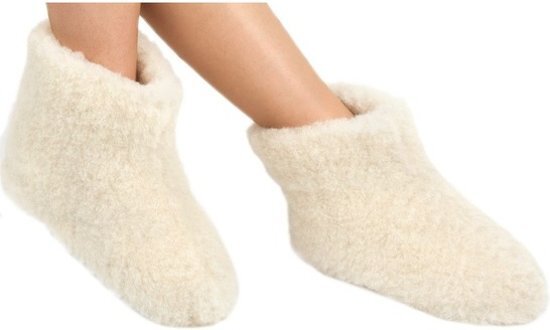 woolwarmers Witte wollen sloffen/pantoffels voor dames/heren 40