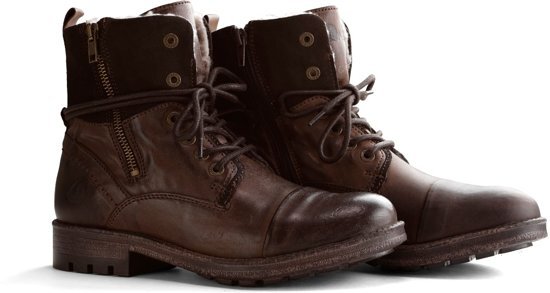 NoGRZ P.Post - Dames enkellaars - Winter veterboots - Wol gevoerd - Donkerbruin