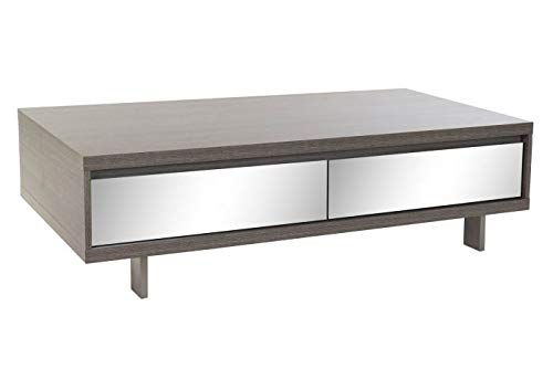 DRW Salontafel Melamine en Spiegel - Lichtgrijs - 140 x 70 x 40,5 cm