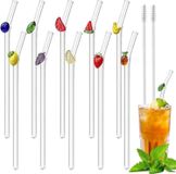 Pailles Courbées en Verre - Lot de 10 - Pailles en Verre avec 2 Brossettes de Nettoyage