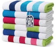 Kaufman - 6 stuks garen kleurstof katoen oversized 30x60 zeer absorberend, sneldrogend, felgekleurde klassieke cabana streep strand, zwembad, kamp, terug naar school en badhanddoek