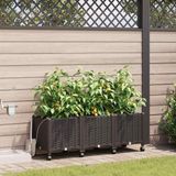 vidaXL - Tuin - Plantenbak - met - Irrigatie - en - Wielen - 3 - st - Bruin - PP