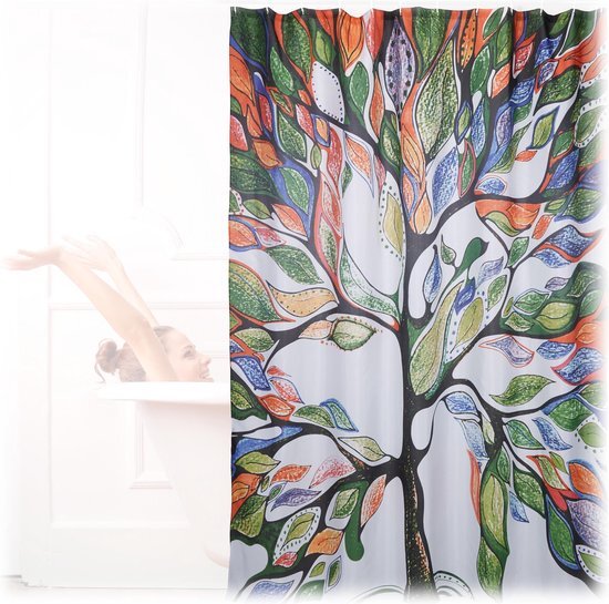 Relaxdays douchegordijn boom - badkamer gordijn - badkuip - 200 x 180 cm - anti-schimmel