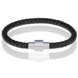 Memphis Leren Armband met Edelstaal Zwart/Zilverkleurig - 22cm