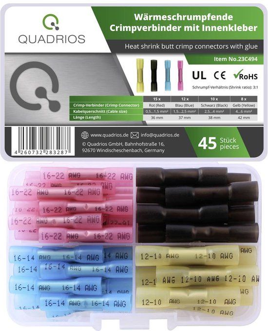 Quadrios 23C494 Stootverbinder - 45 stuks - Rood, Blauw, Zwart, Geel