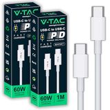 V-TAC 2 x USB-C naar USB-C kabel, 1 meter, iPhone 14/15/16, Samsung Galaxy, computer, tablet, Power Delivery 60W, type-C-kabel voor snel opladen en gegevensoverdracht, compatibel met smartphone Xiamoi