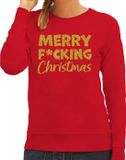 Bellatio Decorations Foute Kersttrui Dames - Rood - Glitter Goud - M