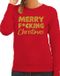 Bellatio Decorations Foute Kersttrui Dames - Rood - Glitter Goud - M