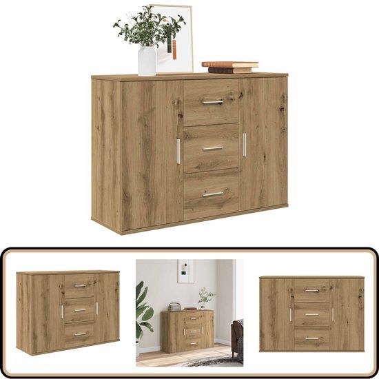 vidaXL Dressoir - 90x29,5x65 cm - bewerkt hout - artisanaal eikenkleur