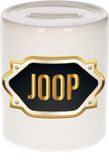 Bellatio Decorations Shoppartners Bv Spaarpot met voornaam Joop - wit - met goud/zwart embleem - 8 x 9 cm - keramiek - met afsluitdop - cadeau verjaardag