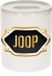 Bellatio Decorations Shoppartners Bv Spaarpot met voornaam Joop - wit - met goud/zwart embleem - 8 x 9 cm - keramiek - met afsluitdop - cadeau verjaardag