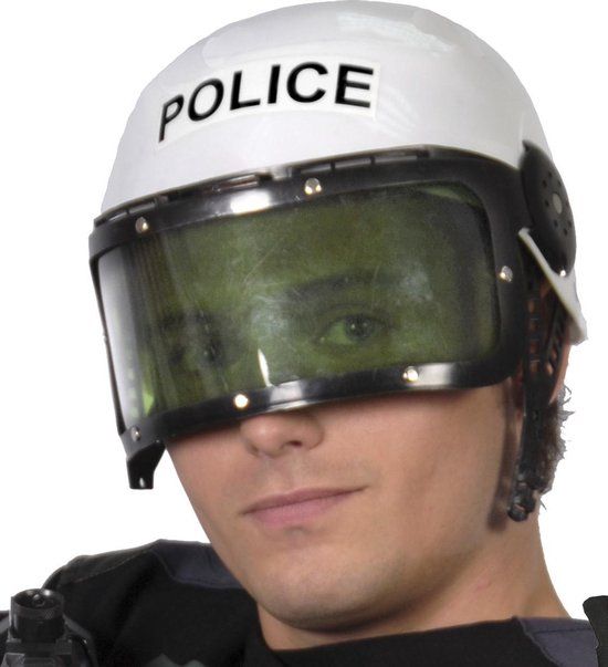 Fiestas Guirca Politie Helm - Wit/groen - One Size