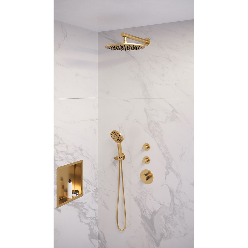 Brauer Gold Edition regendoucheset - geborsteld goud PVD - hoofddouche 30cm - ronde handdouche