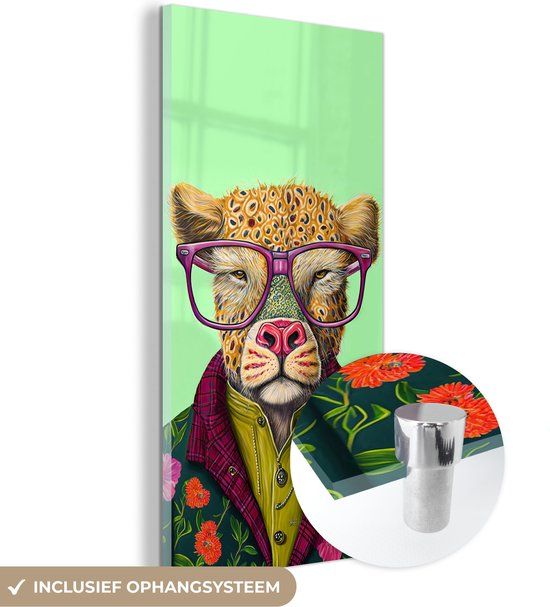 MuchoWow® Glass Painting 20x40 cm - Acrylic Glass Painting - Animals - Glasses - Dog - Design - Photo on Glass - Paintings
