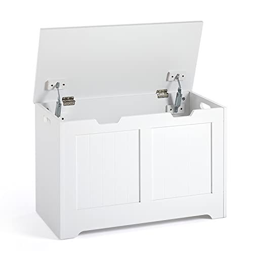 Mondeer Schoenbank, zitbank met opbergruimte, speelgoedkist, opbergkist met grote capaciteit, 2 veiligheidsscharnieren voor badkamer, woonkamer, keuken, hal, 72 x 36 x 48 cm, wit