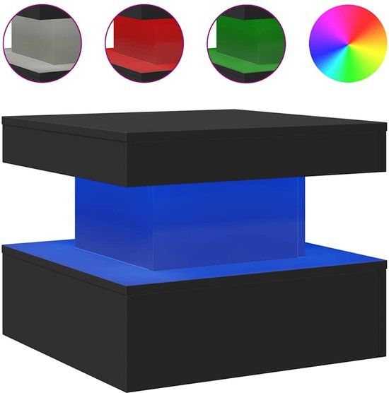 vidaXL Salontafel met LED-verlichting 50x50x40 cm zwart