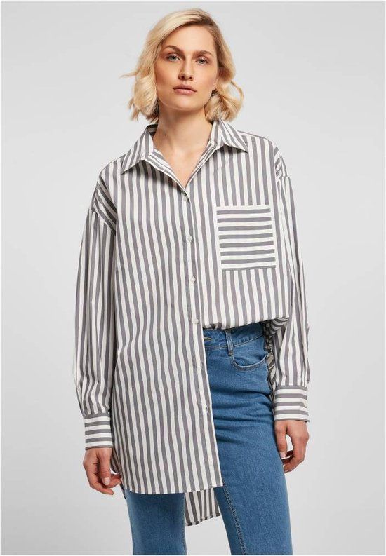Urban Classics Oversized Stripe Blouse - Wit/Grijs - M
