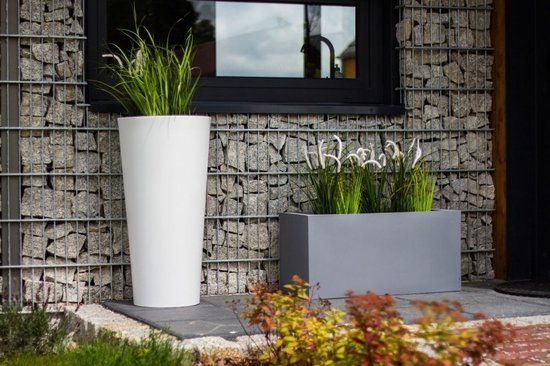 Viking Choice Bloempot met led verlichting 80 cm hoog - Wit - Kunststof - Ovaal