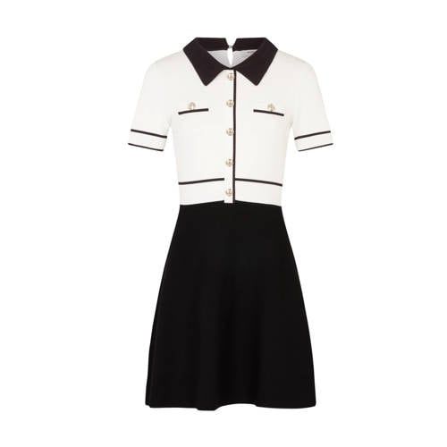 Morgan Fine Knit Dress with Contrast Trim - Ecru/Black