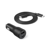 Amazon Basics snellaadbare autolader, 1 USB-C + 1 USB-A, 32 W, met één rechte kabel van 90 cm, zwart