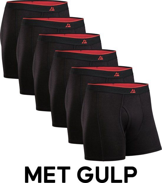 DANISH ENDURANCE Boxershorts Bamboe Viscose met Gulp - voor Heren - 6 pack - Maat 3XL - Zwart/Rood - 65% Viscose (Bamboo), 30% Cotton, 5% Elastane