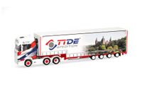 Herpa vrachtwagen model Scania CS 20 HD (6x2) volume-oplegger "TiDe Spedition", schaal 1:87, voor diorama, modelbouw, verzamelobject, Made in Germany, kunststof