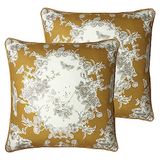 Paoletti Burford Bloemen Polyester Gevuld Kussen - Twin Pack, Honing, 50 x 50cm