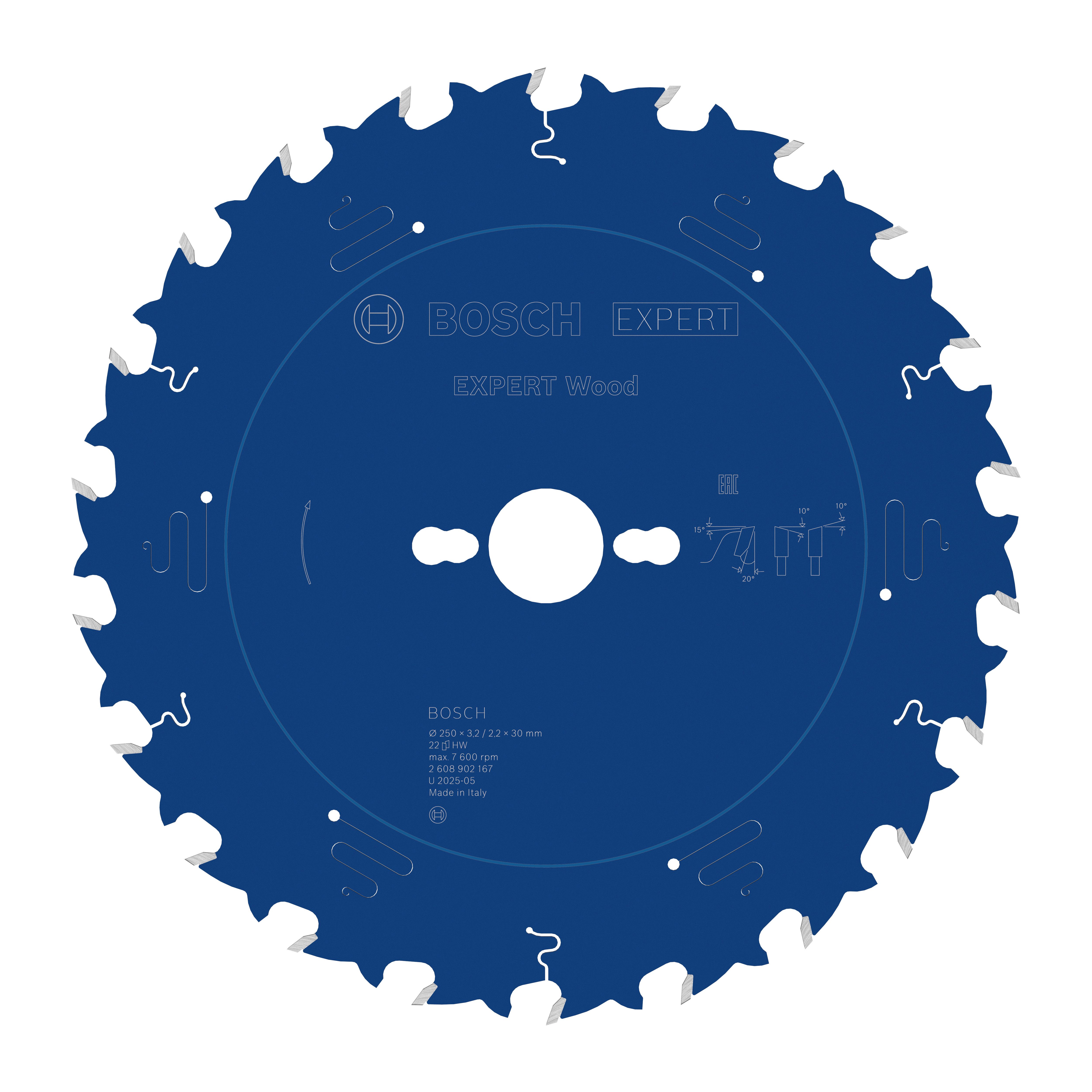 Bosch Accessoires EXPERT Wood Cirkelzaagblad | 250 x 3,2/2,2 x 30 mm | T22 - 2608902167