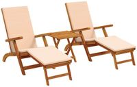 vidaXL Ligstoel Beige Massief Acacia Hout Inclusief Kussen