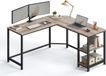 VASAGLE Bureau d'angle avec 2 étagères, peu encombrant, design industriel, 138 x 138 x 75 cm, gris-noir