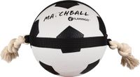 Flamingo Hondenspeelgoed – Matchball voetbal met touw – 22 cm – wit/zwart