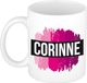 Bellatio Decorations Shoppartners Bv Corinne naam cadeau koffie mok - beker - met roze verfstrepen - Cadeau collega - moederdag - verjaardag - juf - coach - 300 ml - wit