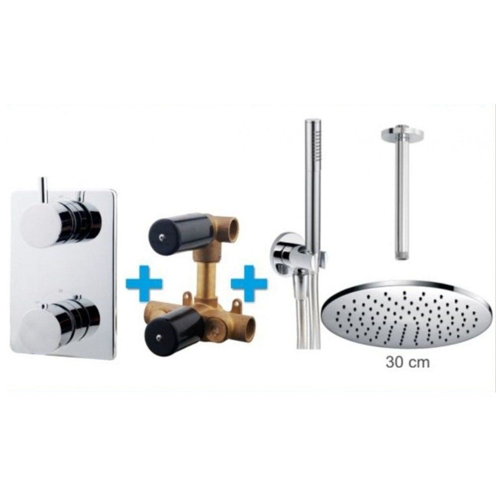 Wiesbaden Inbouw Doucheset Rond met Thermostaat - Chroom - 30cm Hoofddouche