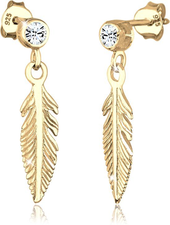 Elli Oorbellen Veer Boho Swarovski Kristallen 925 Sterling Zilver verguld