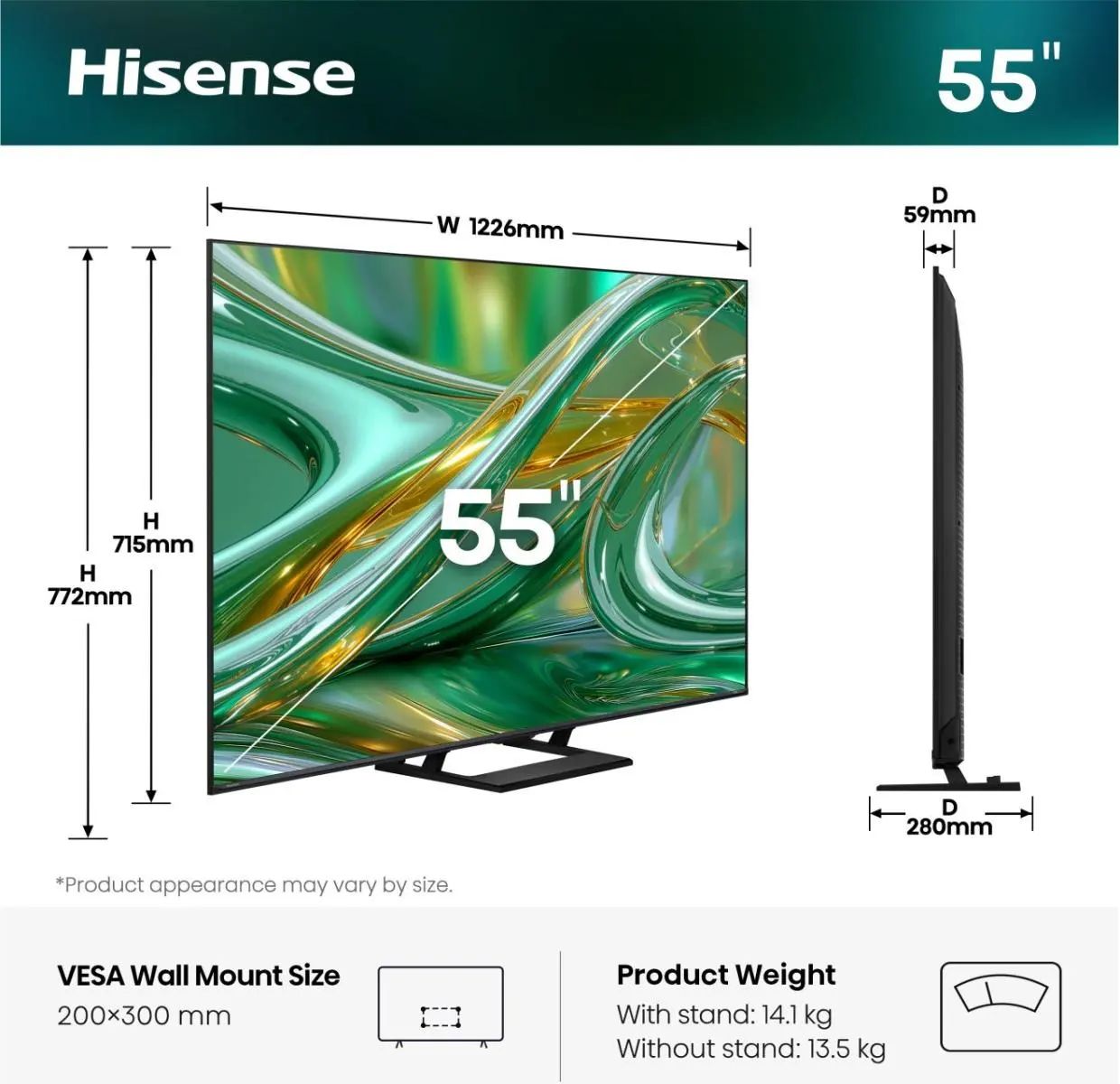 Hisense 55E8S / 4K Ultra HD Smart TV / 55 inch / 2026