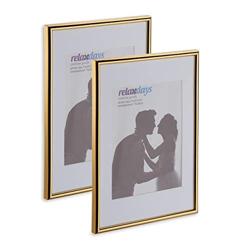 Relaxdays Fotolijst set van 2, DIN A4, passe-partout 15x20 cm, goud