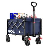 SUNULA Bolderkar, opvouwbaar, klein, 80 liter, 100 kg, opvouwbare bolderkar, inklapbare handwagen met half eigen gewicht, bolderkar, terrein-beweegbaar, met remmen, blauw