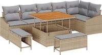 vidaXL Tuinbank Set Beige Poly Rattan 7 Zitplaatsen 9 Kussens