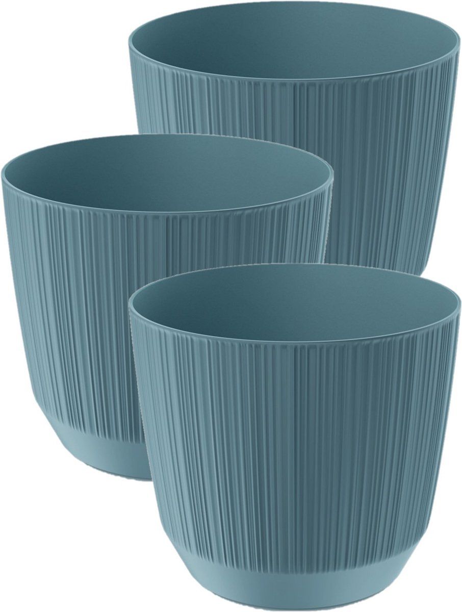 Prosperplast Carf-Stripe Plantenpot - 3 stuks - Ø17 cm - Stone Blauw