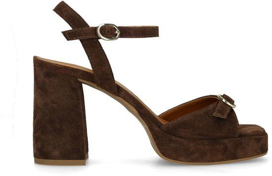 Manfield Dames Donkerbruine Suède Sandalen met Hak Maat 40